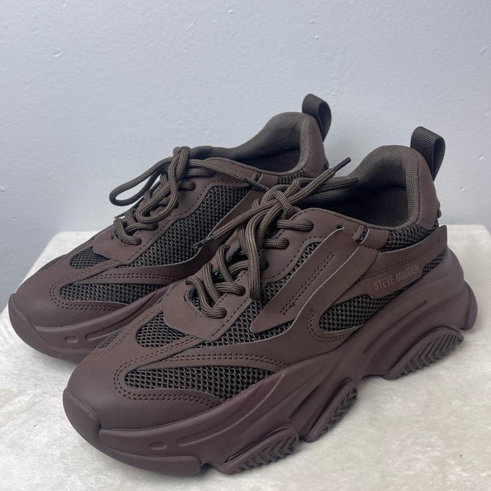 Steve Madden Women's Possession Sneaker Dark Brown Size 7M